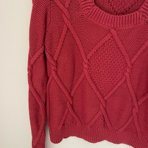 Cabi Mulberry Red Cable Knit Square Neck Women’s Pullover Sweater - Picture 2 of 6